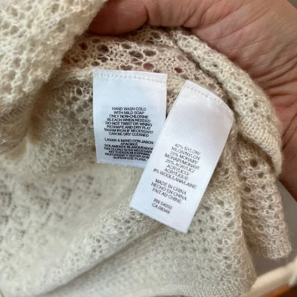 Jones New York Womens Ivory Knitted Lace Mohair and Wool Cardigan Sweater M - Picture 2 of 7
